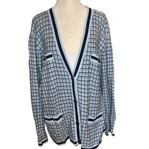Talbots Womens Button Up Cardigan Sweater 2X Blue Knit Cotton blend Pocket